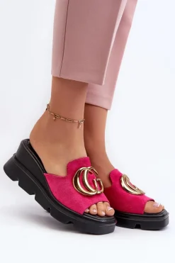 Buty damskie Vinceza Klapki Na Platformie|Klapki Damskie Klasyczne*Klapki Damskie Z Eko Zamszu Na Koturnie I Platformie Ze Złotą Ozdobą Vinceza 58295 Fuksja Różowy