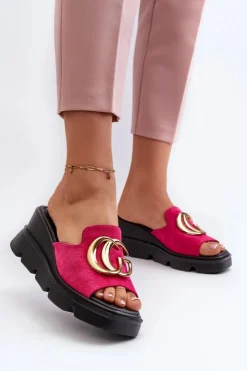 Buty damskie Vinceza Klapki Na Platformie|Klapki Damskie Klasyczne*Klapki Damskie Z Eko Zamszu Na Koturnie I Platformie Ze Złotą Ozdobą Vinceza 58295 Fuksja Różowy