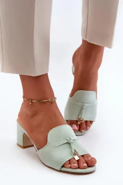 Damskie Boto Klapki Damskie Z Eko Zamszu Na Obcasie Miętowe Jemenna