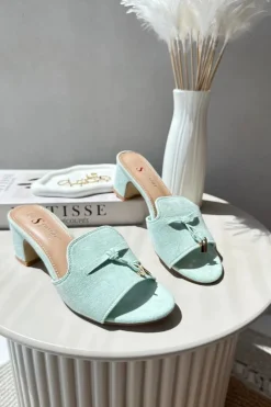 Damskie Boto Klapki Damskie Z Eko Zamszu Na Obcasie Miętowe Jemenna