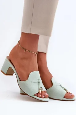 Damskie Boto Klapki Damskie Z Eko Zamszu Na Obcasie Miętowe Jemenna