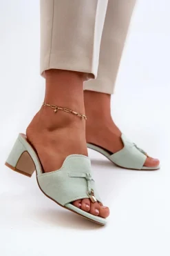 Damskie Boto Klapki Damskie Z Eko Zamszu Na Obcasie Miętowe Jemenna