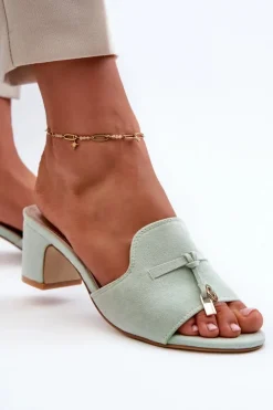 Damskie Boto Klapki Damskie Z Eko Zamszu Na Obcasie Miętowe Jemenna