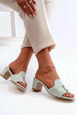 Damskie Boto Klapki Damskie Z Eko Zamszu Na Obcasie Miętowe Jemenna