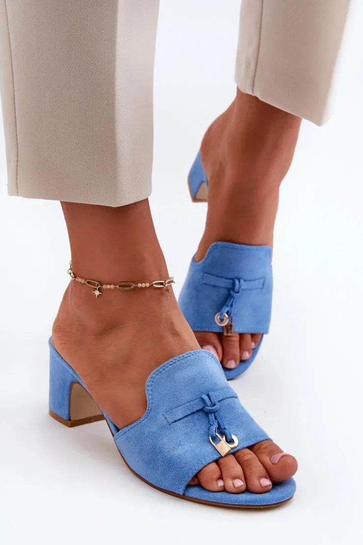 Boto Klapki Na Obcasie|Klapki Damskie Klasyczne*Klapki Damskie Z Eko Zamszu Na Obcasie Niebieskie Jemenna