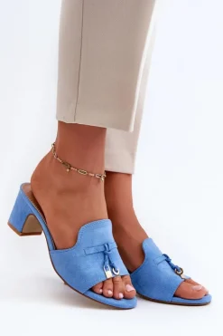 Boto Klapki Na Obcasie|Klapki Damskie Klasyczne*Klapki Damskie Z Eko Zamszu Na Obcasie Niebieskie Jemenna