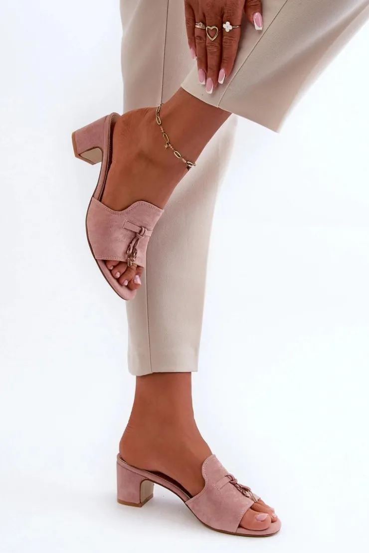 Boto Klapki Na Obcasie|Klapki Damskie Klasyczne*Klapki Damskie Z Eko Zamszu Na Obcasie Różowe Jemenna