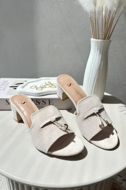 Damskie Boto Klapki Damskie Z Eko Zamszu Na Obcasie Beżowe Jemenna