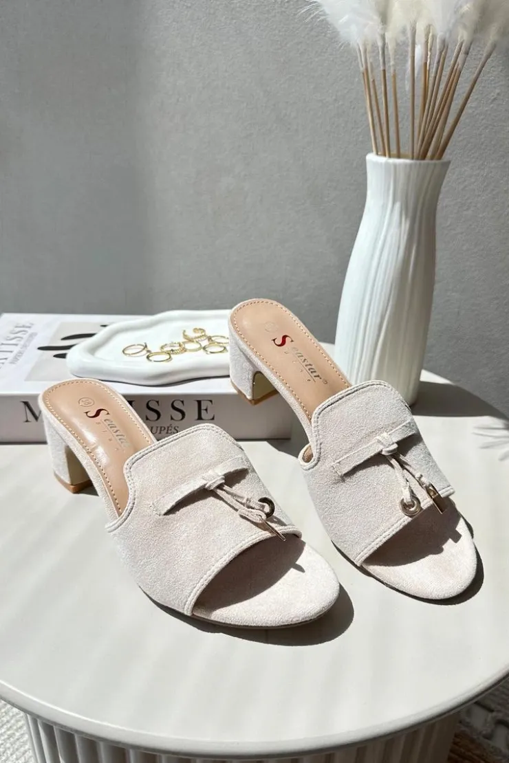 Damskie Boto Klapki Damskie Z Eko Zamszu Na Obcasie Beżowe Jemenna