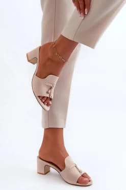 Damskie Boto Klapki Damskie Z Eko Zamszu Na Obcasie Beżowe Jemenna