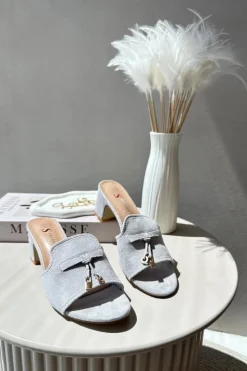 New Boto Klapki Damskie Z Eko Zamszu Na Obcasie Szare Jemenna Szary