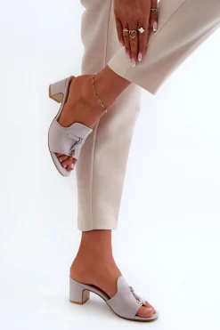 New Boto Klapki Damskie Z Eko Zamszu Na Obcasie Szare Jemenna Szary