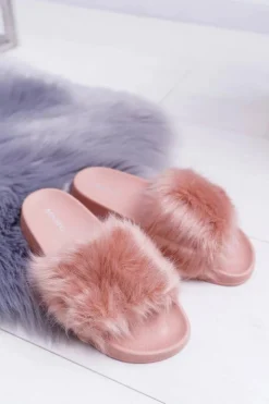 Boto Klapki Z Futerkiem|Klapki Damskie Klasyczne*Klapki Damskie Z Futerkiem Pudrowy Róż Fur