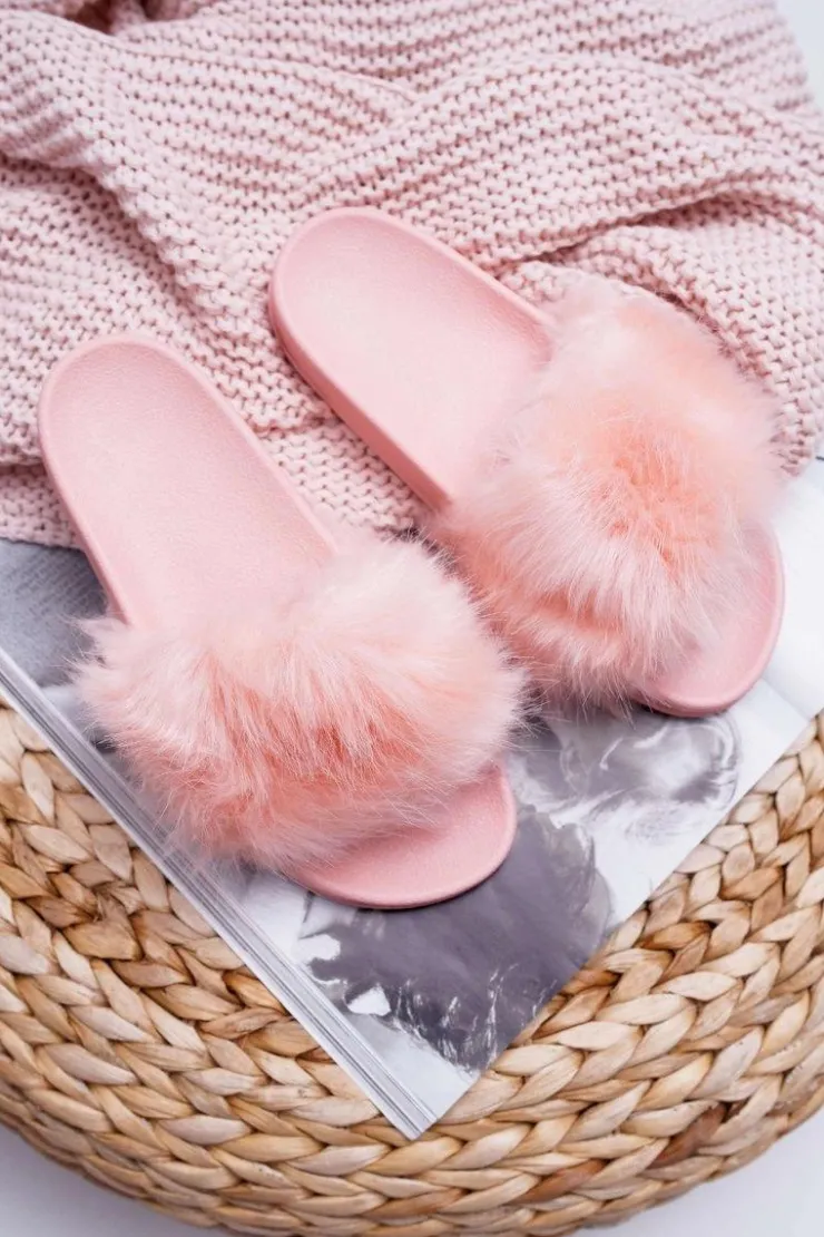 Best Boto Klapki Damskie Z Futerkiem Jasny Róż Fur