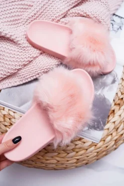 Best Boto Klapki Damskie Z Futerkiem Jasny Róż Fur