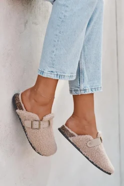 Sale Boto Klapki Damskie Z Futerkiem Typu Baranek Beżowe Lorivine Beżowy