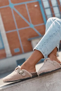 Sale Boto Klapki Damskie Z Futerkiem Typu Baranek Beżowe Lorivine Beżowy