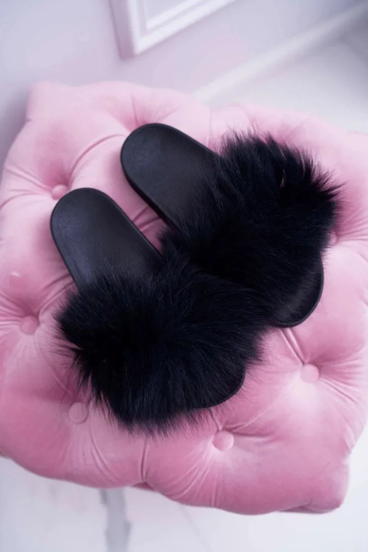 Boto Klapki Z Futerkiem|Klapki Damskie Klasyczne*Klapki Damskie Z Futerkiem Czarne Mellow