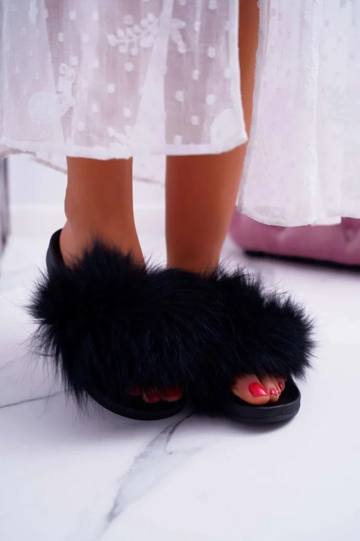 Boto Klapki Z Futerkiem|Klapki Damskie Klasyczne*Klapki Damskie Z Futerkiem Czarne Mellow