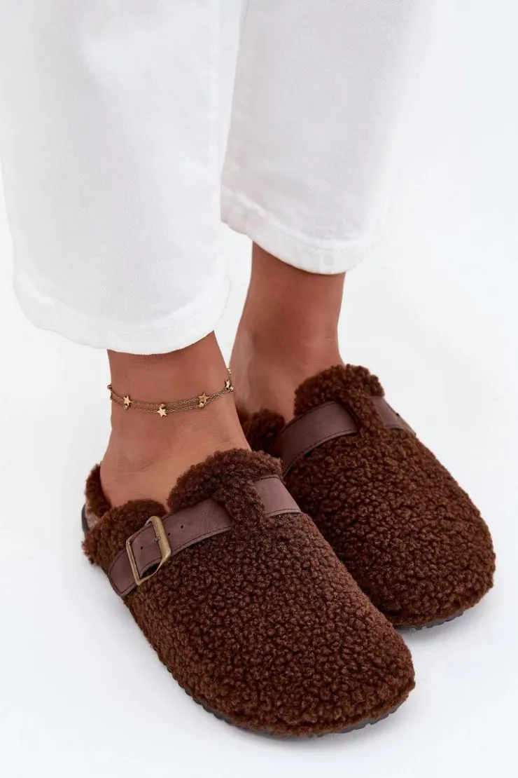 Boto Kapcie Klasyczne|Klapki Korkowe*Klapki Damskie Z Futerkiem Typu Baranek Brązowe Lorivine Brązowy