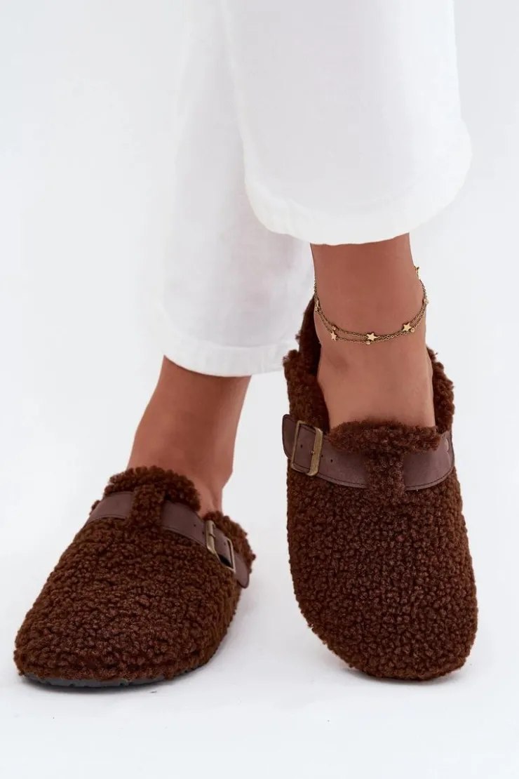 Boto Kapcie Klasyczne|Klapki Korkowe*Klapki Damskie Z Futerkiem Typu Baranek Brązowe Lorivine Brązowy