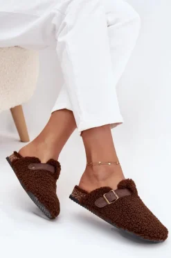 Boto Kapcie Klasyczne|Klapki Korkowe*Klapki Damskie Z Futerkiem Typu Baranek Brązowe Lorivine Brązowy