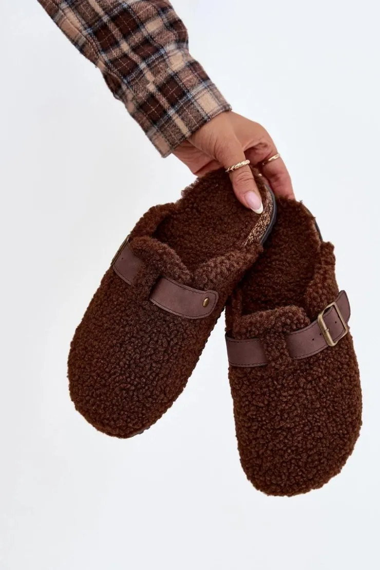 Boto Kapcie Klasyczne|Klapki Korkowe*Klapki Damskie Z Futerkiem Typu Baranek Brązowe Lorivine Brązowy