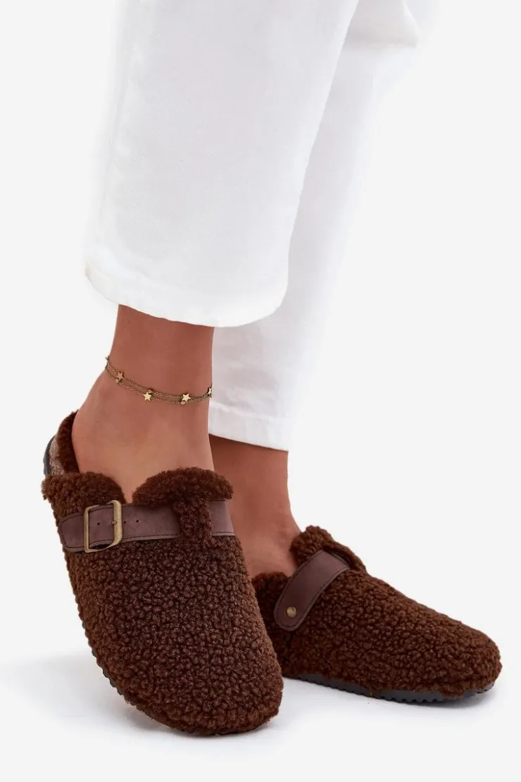 Boto Kapcie Klasyczne|Klapki Korkowe*Klapki Damskie Z Futerkiem Typu Baranek Brązowe Lorivine Brązowy