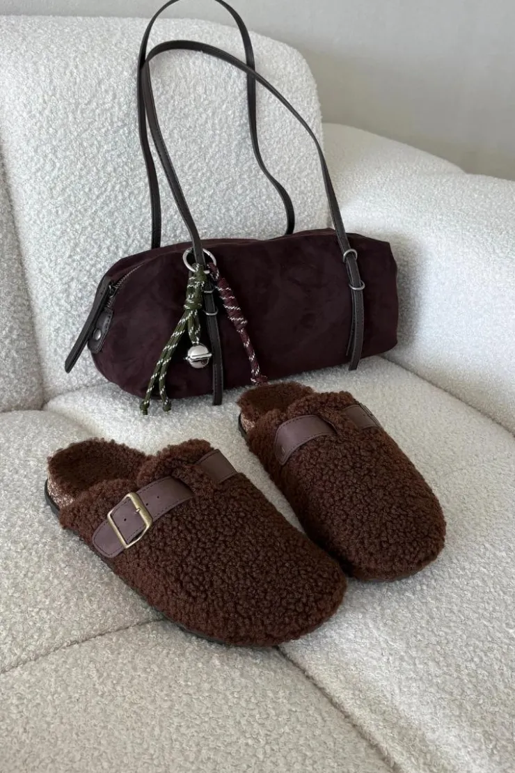 Boto Kapcie Klasyczne|Klapki Korkowe*Klapki Damskie Z Futerkiem Typu Baranek Brązowe Lorivine Brązowy