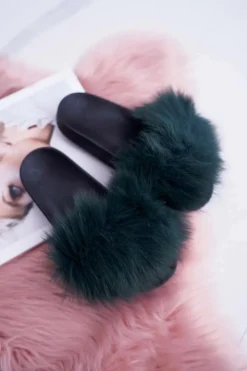 Damskie Boto Klapki Damskie Z Futerkiem Zielone Mellow