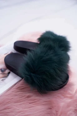 Damskie Boto Klapki Damskie Z Futerkiem Zielone Mellow