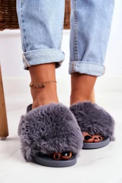 Damskie Boto Klapki Damskie Z Futerkiem Szare Sensitive