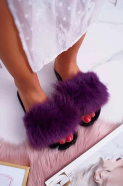 Boto Klapki Z Futerkiem|Klapki Damskie Klasyczne*Klapki Damskie Z Futerkiem Fioletowe Mellow