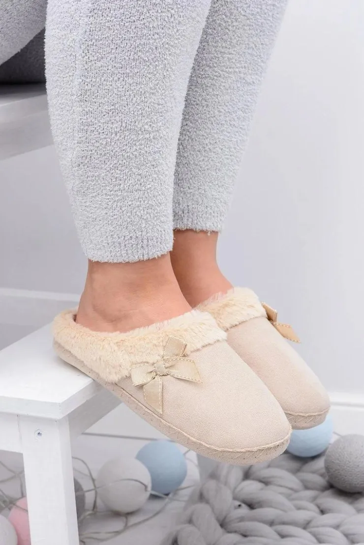 Damskie Boto Klapki Damskie Z Futerkiem I Kokardką SOXO Beżowe