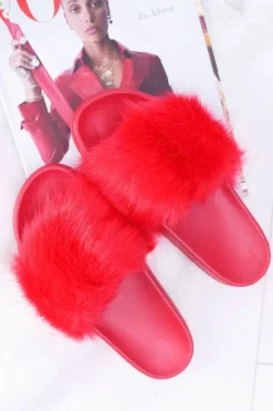 Sale Boto Klapki Damskie Z Futerkiem Czerwone Fur