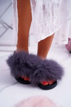 Damskie Boto Klapki Damskie Z Futerkiem Szare Mellow