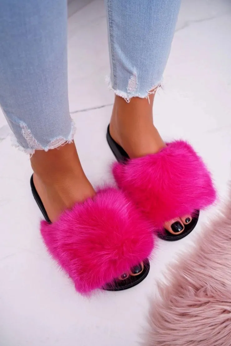 Boto Klapki Z Futerkiem|Klapki Damskie Klasyczne*Klapki Damskie z Futerkiem Fuksja NiceFur