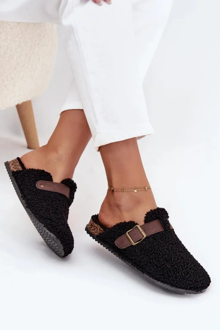 Damskie Boto Klapki Damskie Z Futerkiem Typu Baranek Czarne Lorivine