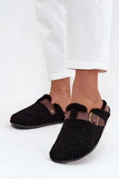 Damskie Boto Klapki Damskie Z Futerkiem Typu Baranek Czarne Lorivine
