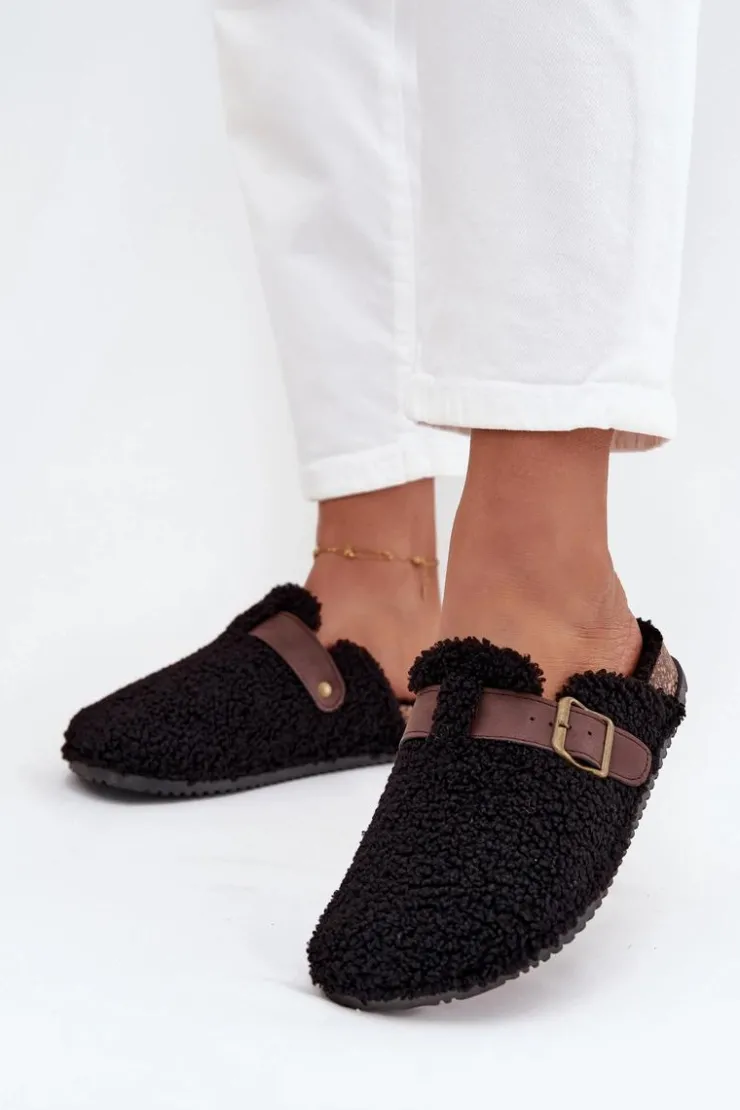 Damskie Boto Klapki Damskie Z Futerkiem Typu Baranek Czarne Lorivine