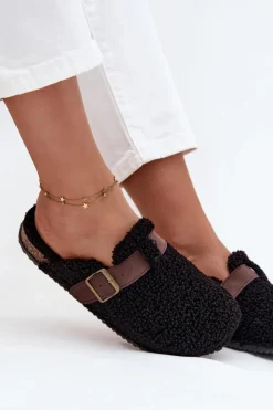 Damskie Boto Klapki Damskie Z Futerkiem Typu Baranek Czarne Lorivine