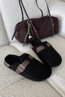 Damskie Boto Klapki Damskie Z Futerkiem Typu Baranek Czarne Lorivine