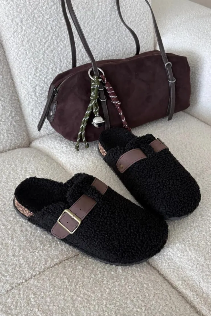 Damskie Boto Klapki Damskie Z Futerkiem Typu Baranek Czarne Lorivine