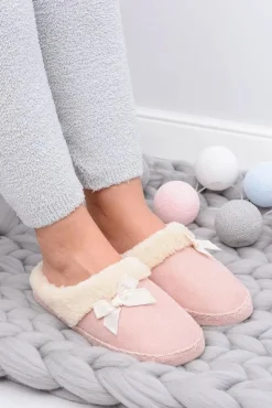 Online Boto Klapki Damskie Z Futerkiem I Kokardką SOXO Różowe