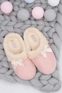 Online Boto Klapki Damskie Z Futerkiem I Kokardką SOXO Różowe