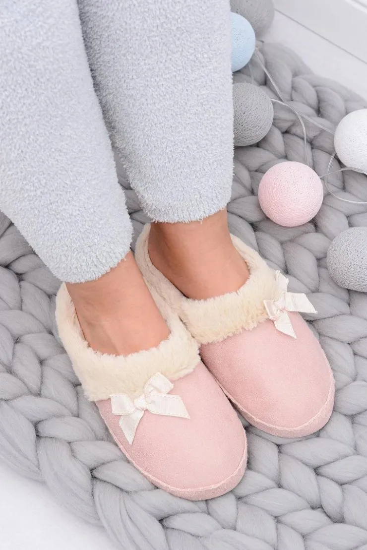Online Boto Klapki Damskie Z Futerkiem I Kokardką SOXO Różowe