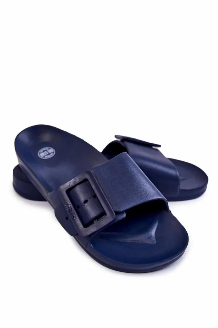 Damskie Big Star Shoes Klapki Damskie Z Klamrą Big Star FF274A388 Granatowe