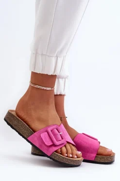 Damskie Boto Klapki Damskie Z Klamrą Eko Zamszowe Fuksja Laeltia