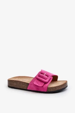 Damskie Boto Klapki Damskie Z Klamrą Eko Zamszowe Fuksja Laeltia