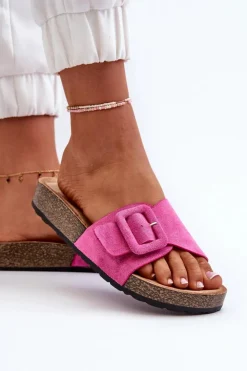 Damskie Boto Klapki Damskie Z Klamrą Eko Zamszowe Fuksja Laeltia